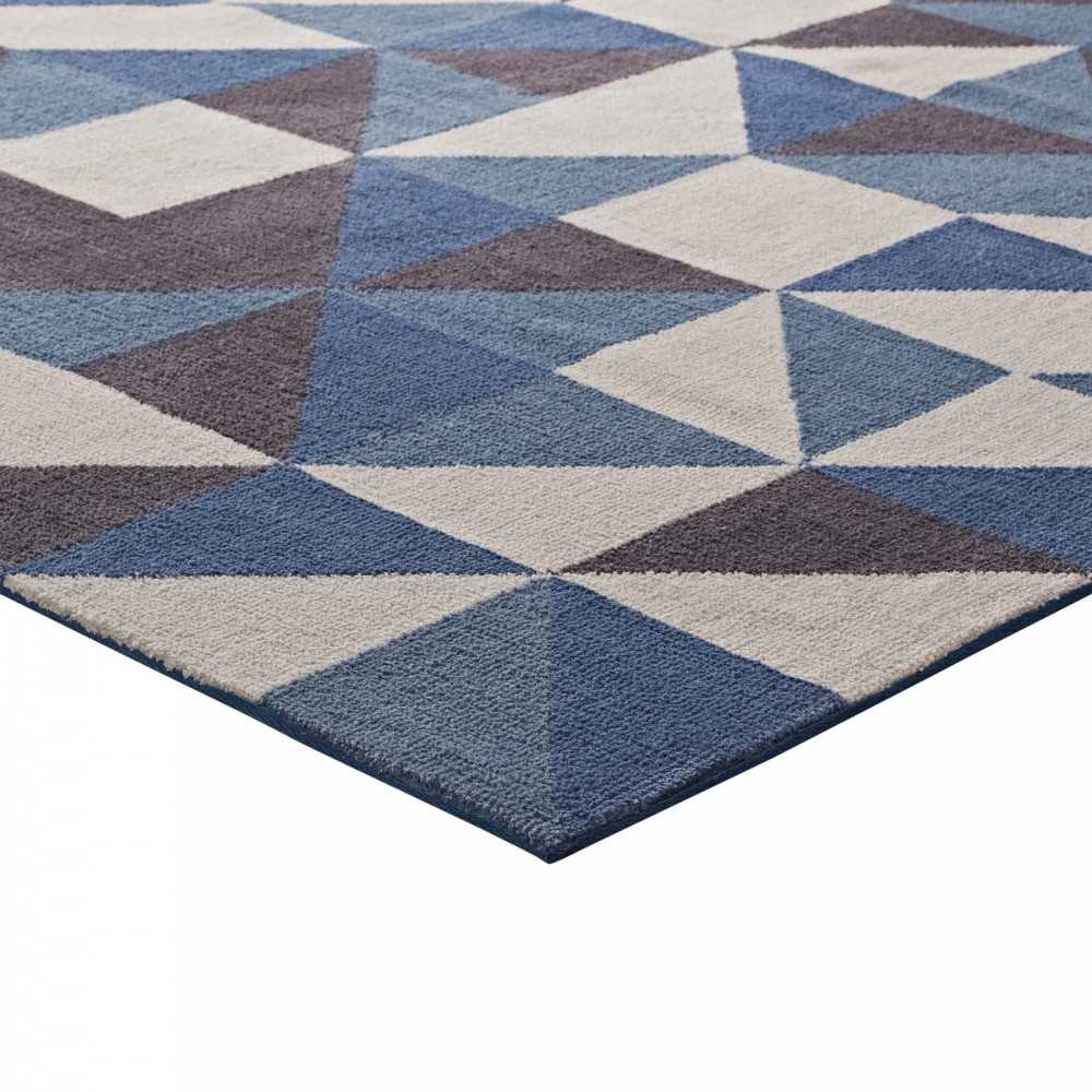 Kahula Geometric Triangle Mosaic 5x8 Area Rug, Blue, White and Gray