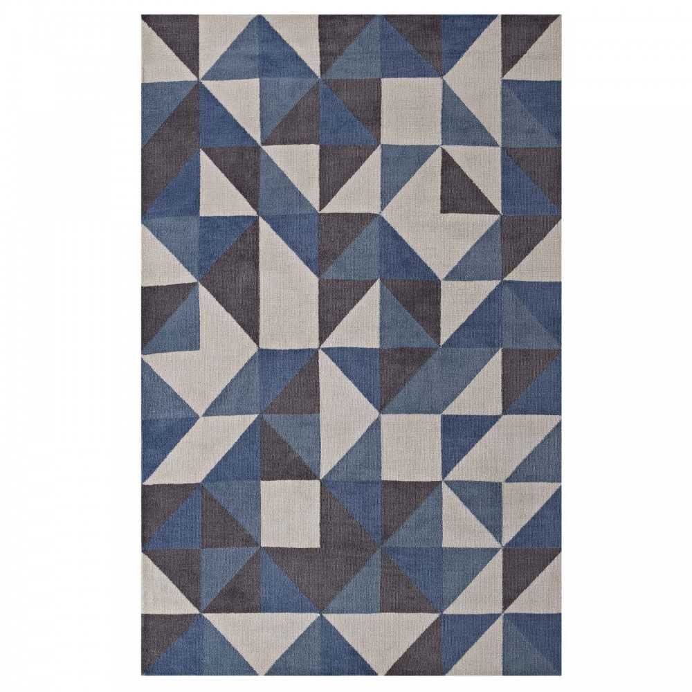 Kahula Geometric Triangle Mosaic 8x10 Area Rug, Blue, White and Gray