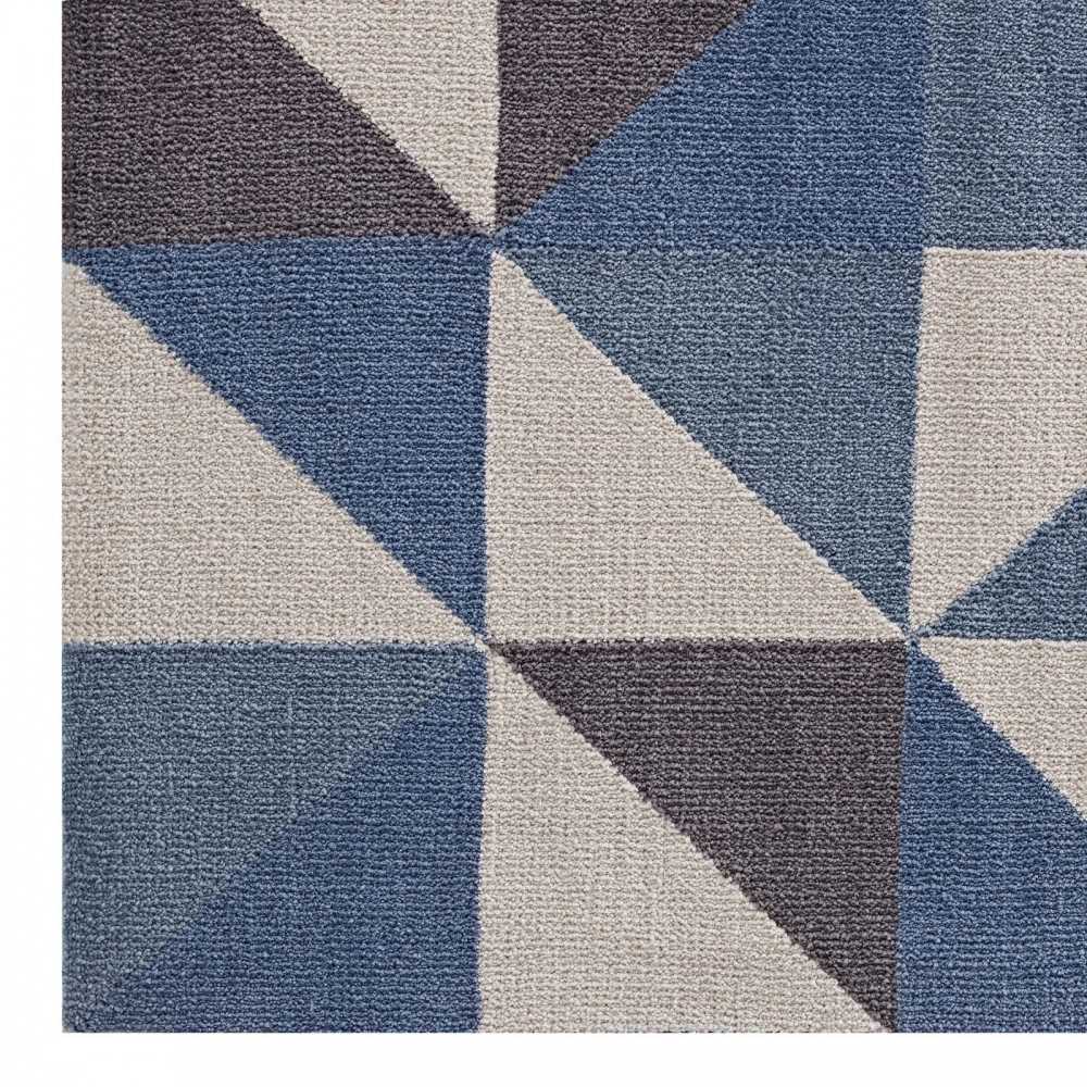 Kahula Geometric Triangle Mosaic 8x10 Area Rug, Blue, White and Gray