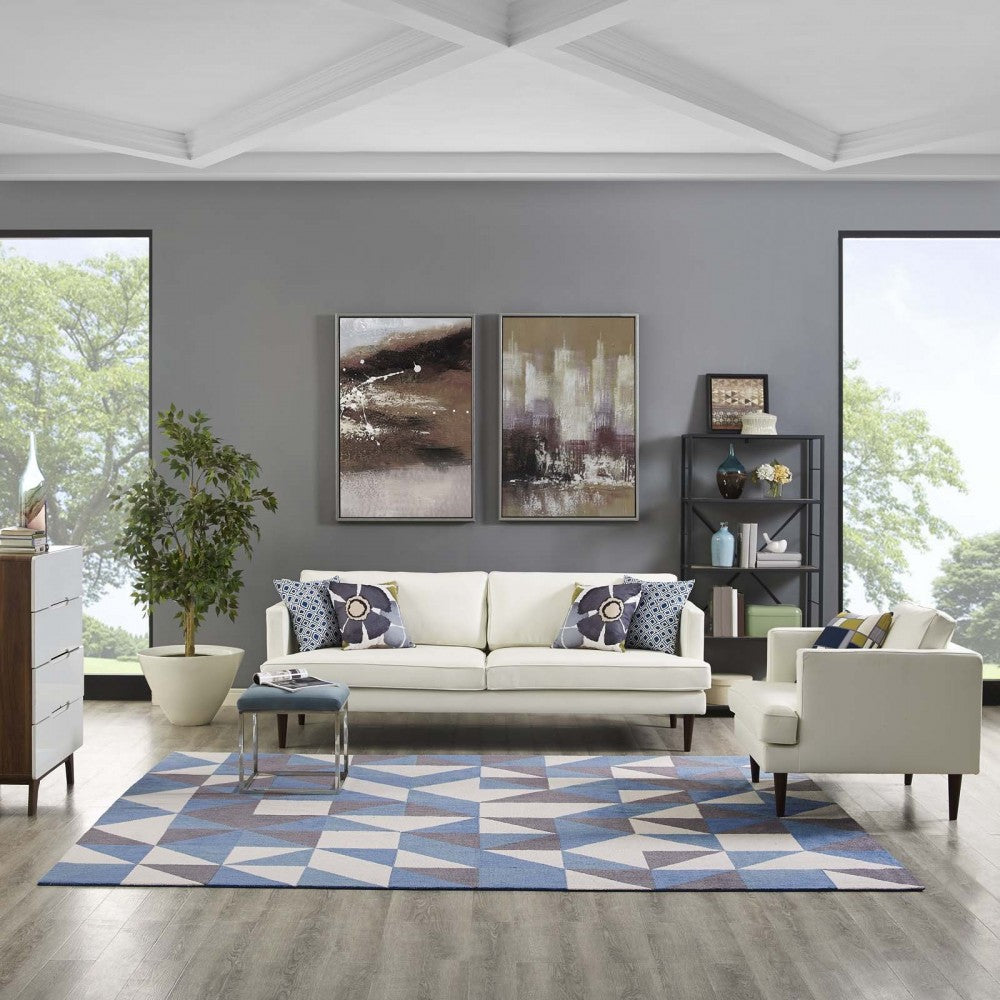 Kahula Geometric Triangle Mosaic 8x10 Area Rug, Blue, White and Gray