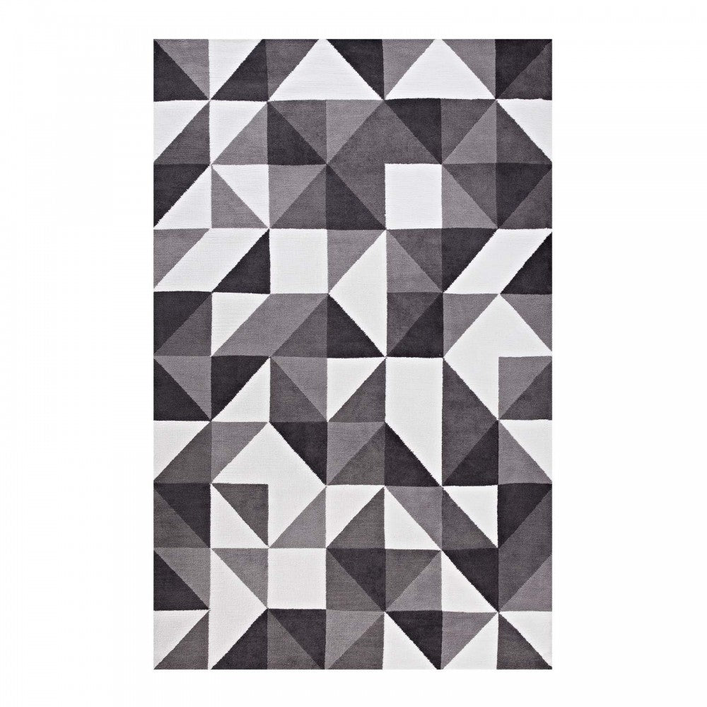 Kahula Geometric Triangle Mosaic 8x10 Area Rug, Black, Gray and White