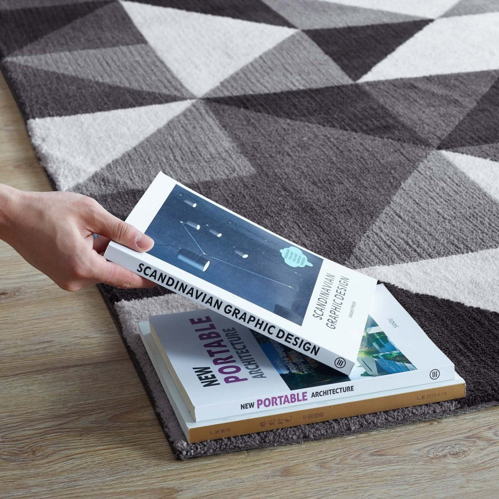 Kahula Geometric Triangle Mosaic 8x10 Area Rug, Black, Gray and White