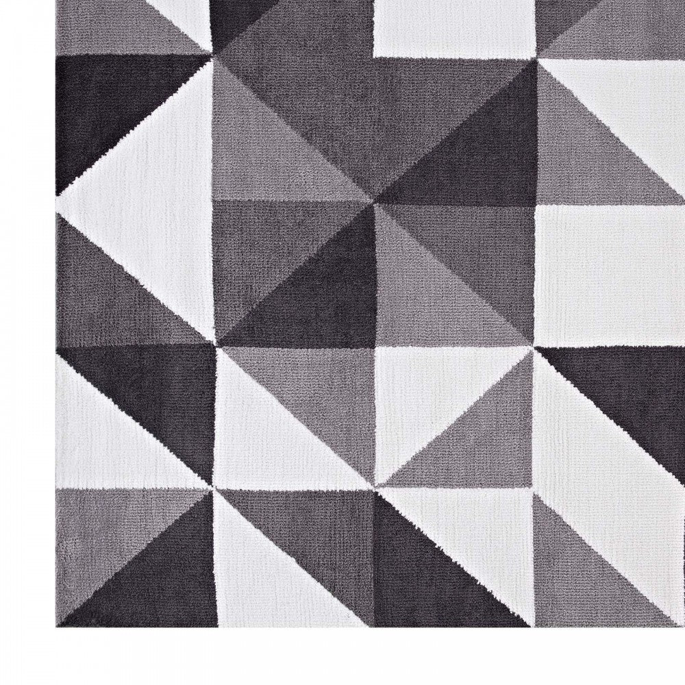 Kahula Geometric Triangle Mosaic 8x10 Area Rug, Black, Gray and White