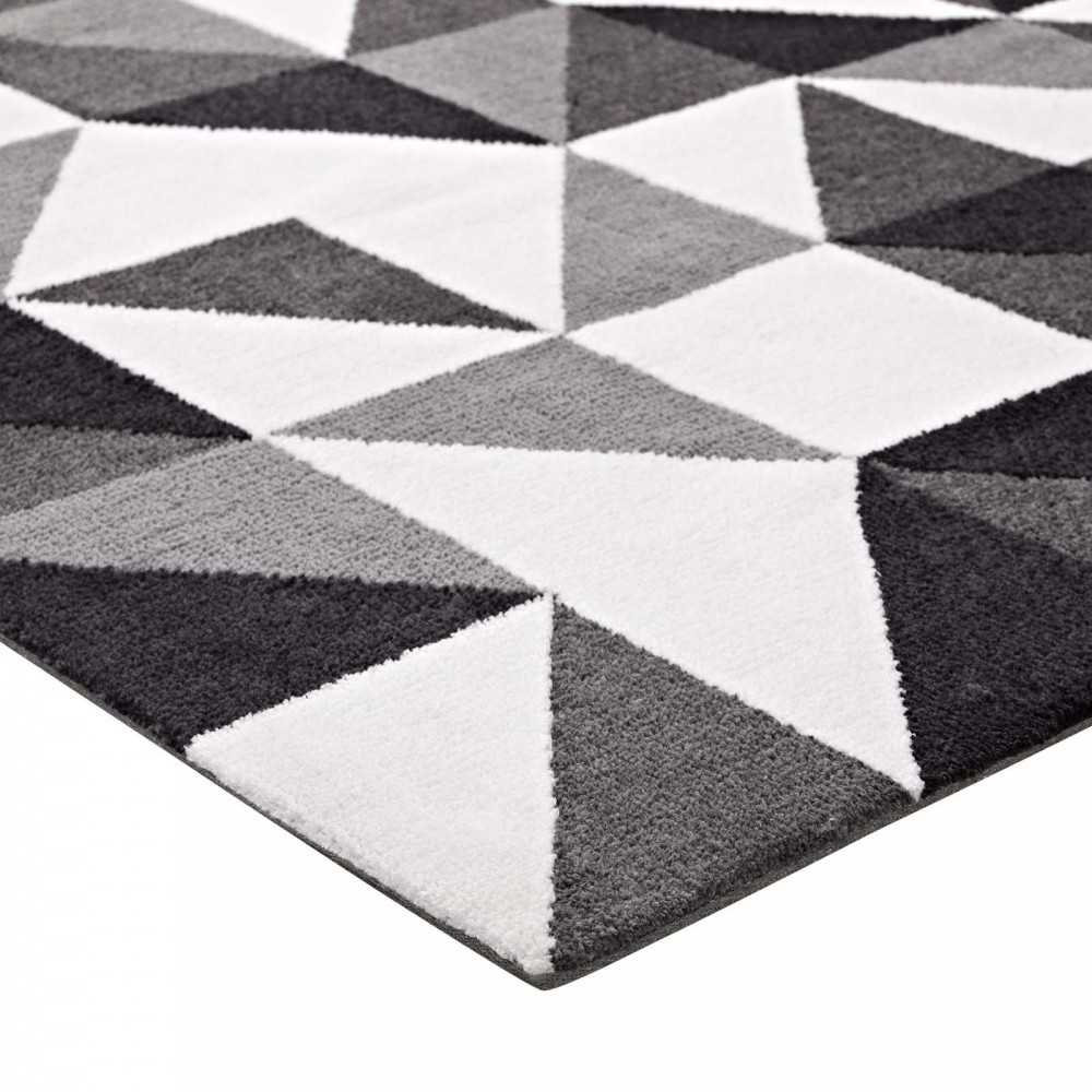 Kahula Geometric Triangle Mosaic 8x10 Area Rug, Black, Gray and White