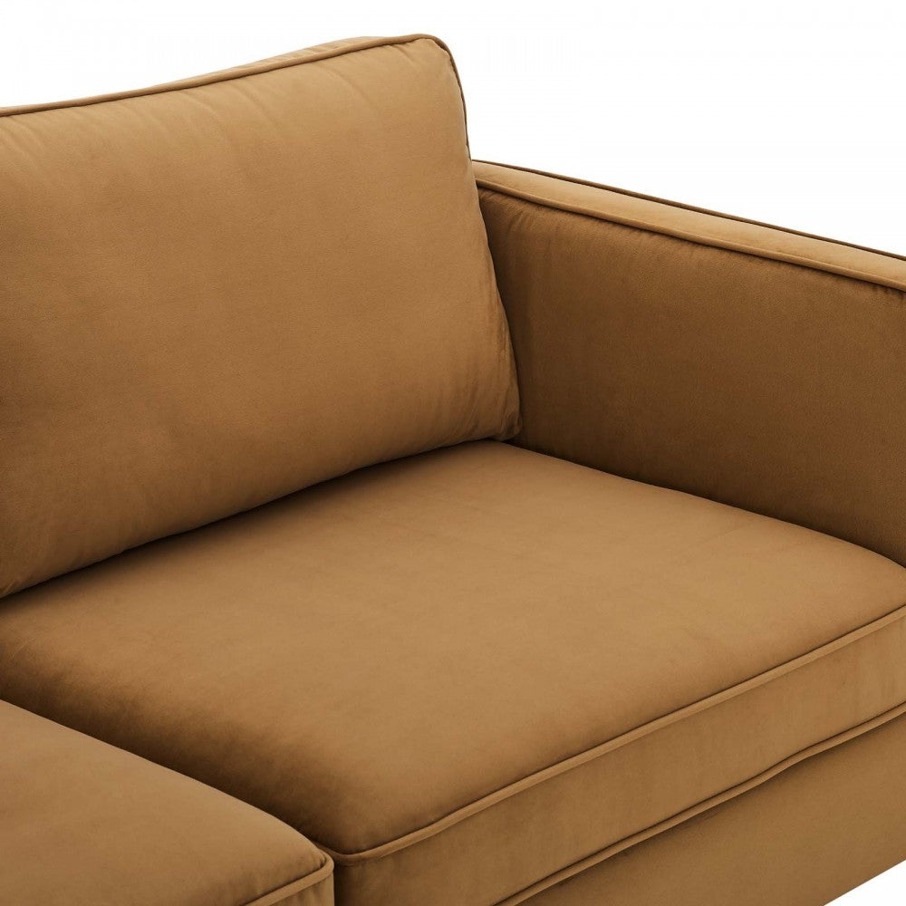 Kaiya Performance Velvet Sofa, Cognac