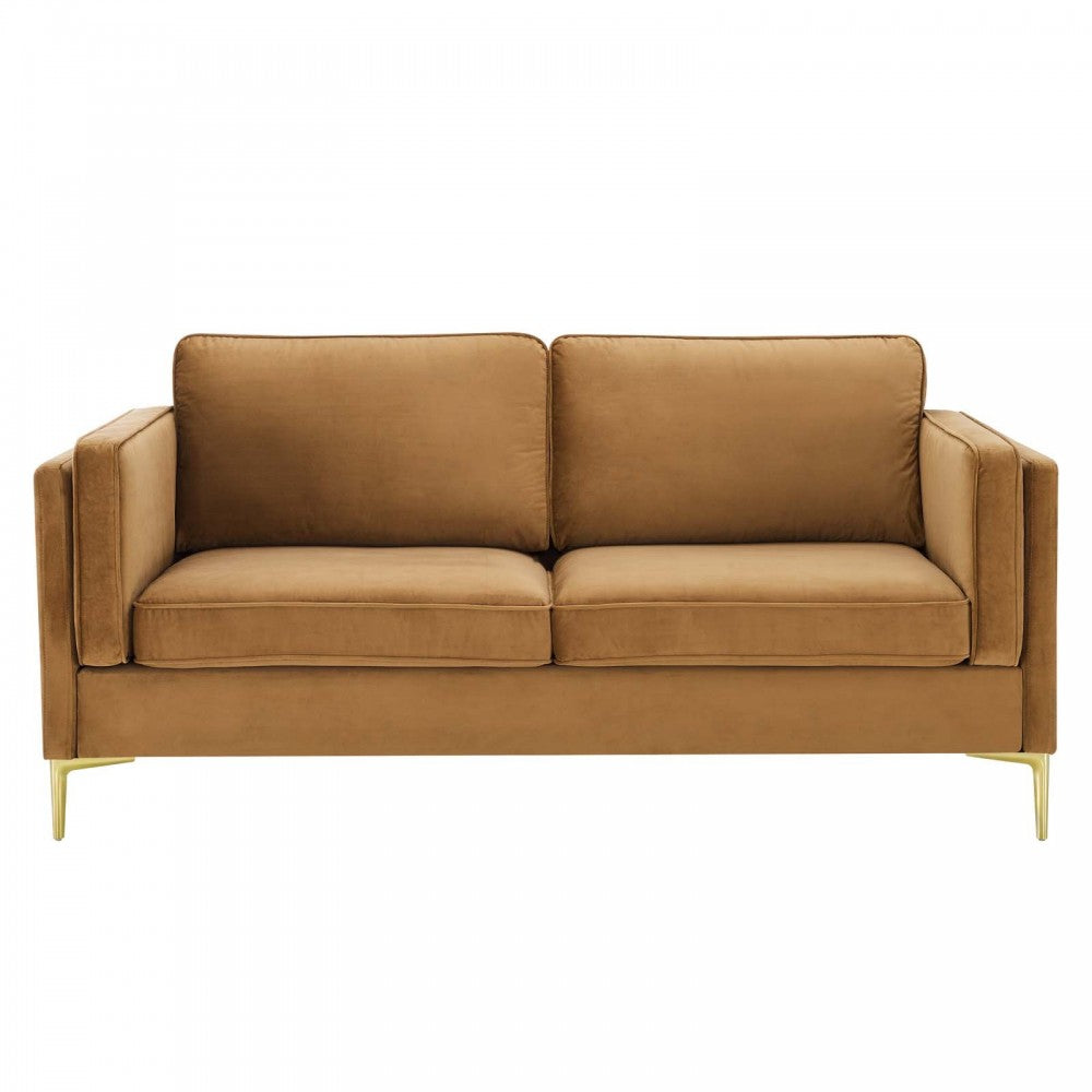 Kaiya Performance Velvet Sofa, Cognac