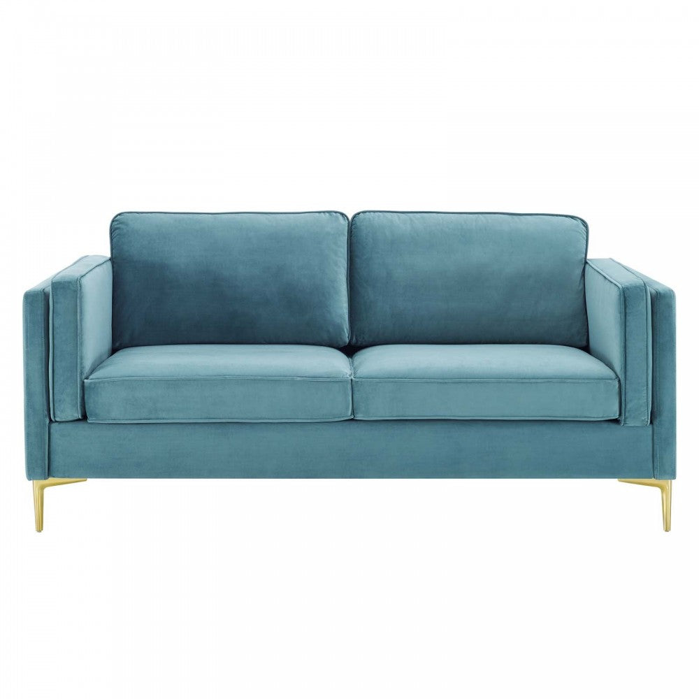 Kaiya Performance Velvet Sofa, Sea Blue
