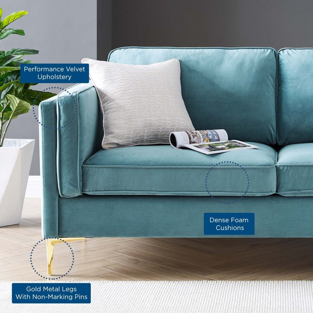 Kaiya Performance Velvet Sofa, Sea Blue