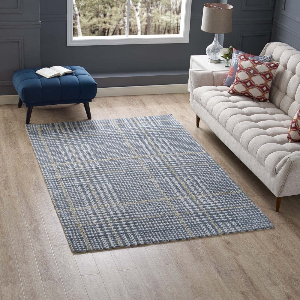 Kaja Abstract Plaid 5x8 Area Rug, Ivory, Cadet Blue and Citron
