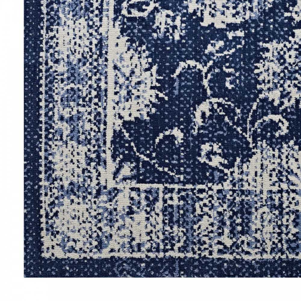 Kazia Distressed Floral Lattice 5x8 Area Rug, Dark Blue and Ivory