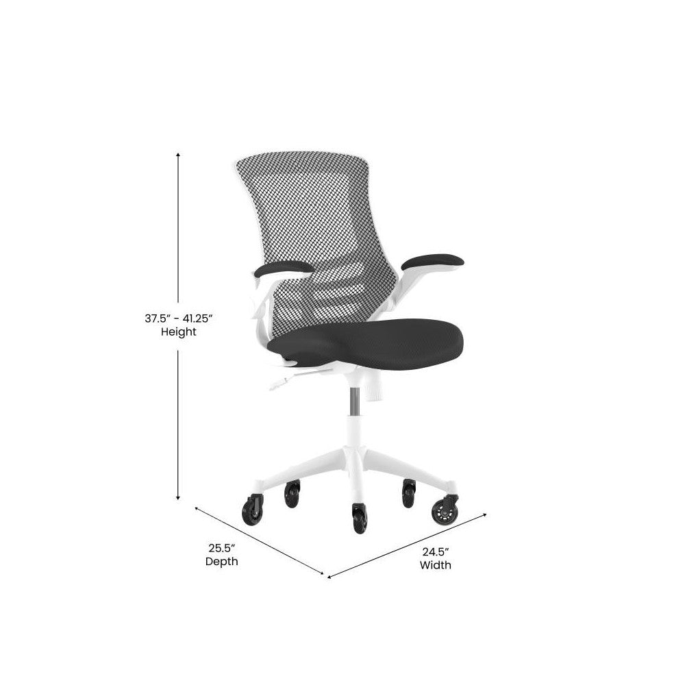 Kelista Mid-Back Black Mesh Swivel Ergonomic Task Office Chair with White Frame
