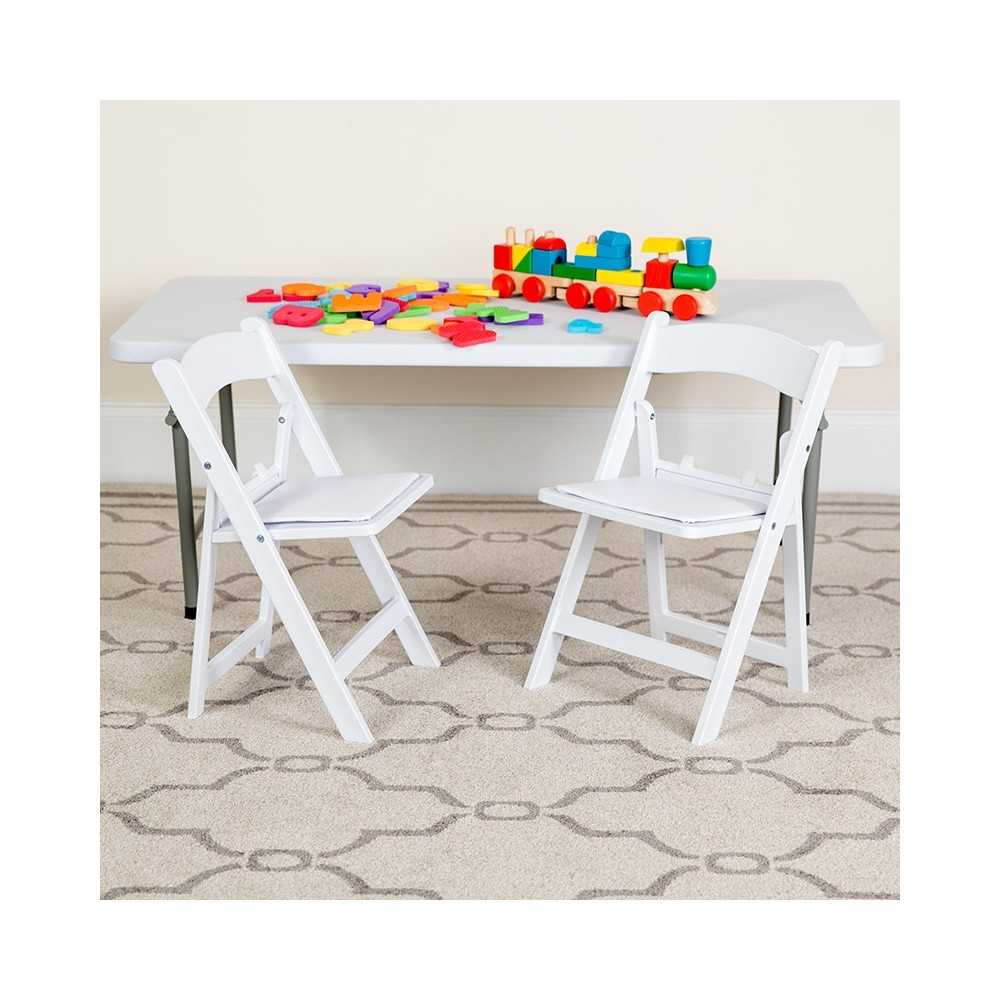 Kids Folding Chairs with Padded Seats | Set of 2 White Resin Folding Chair with Vinyl Padded Seat for Kids