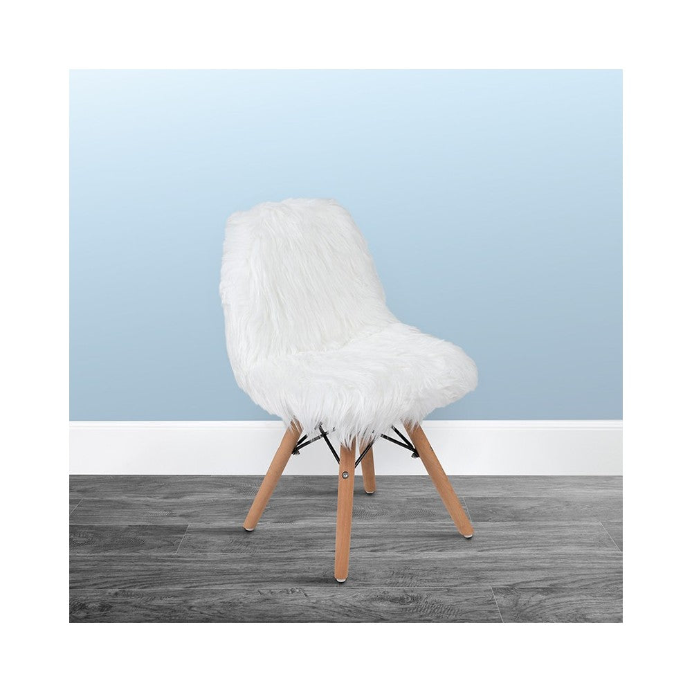 Kids Shaggy Dog White Accent Chair