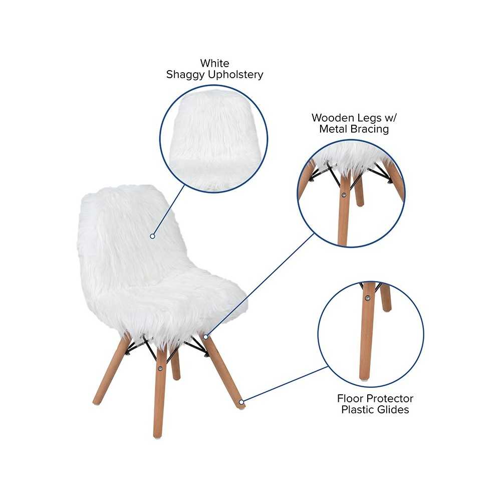 Kids Shaggy Dog White Accent Chair