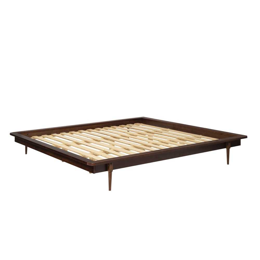 King Mid Century Modern Solid Wood Platform Bed - Walnut