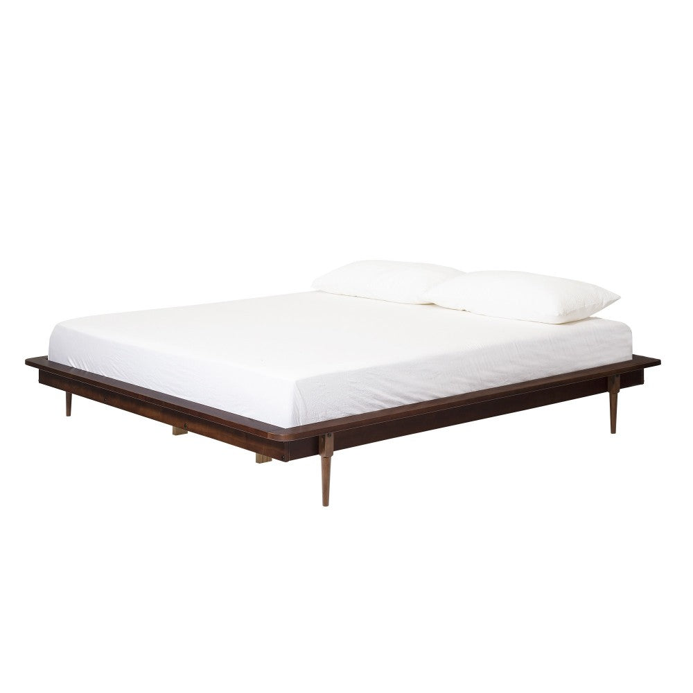King Mid Century Modern Solid Wood Platform Bed - Walnut