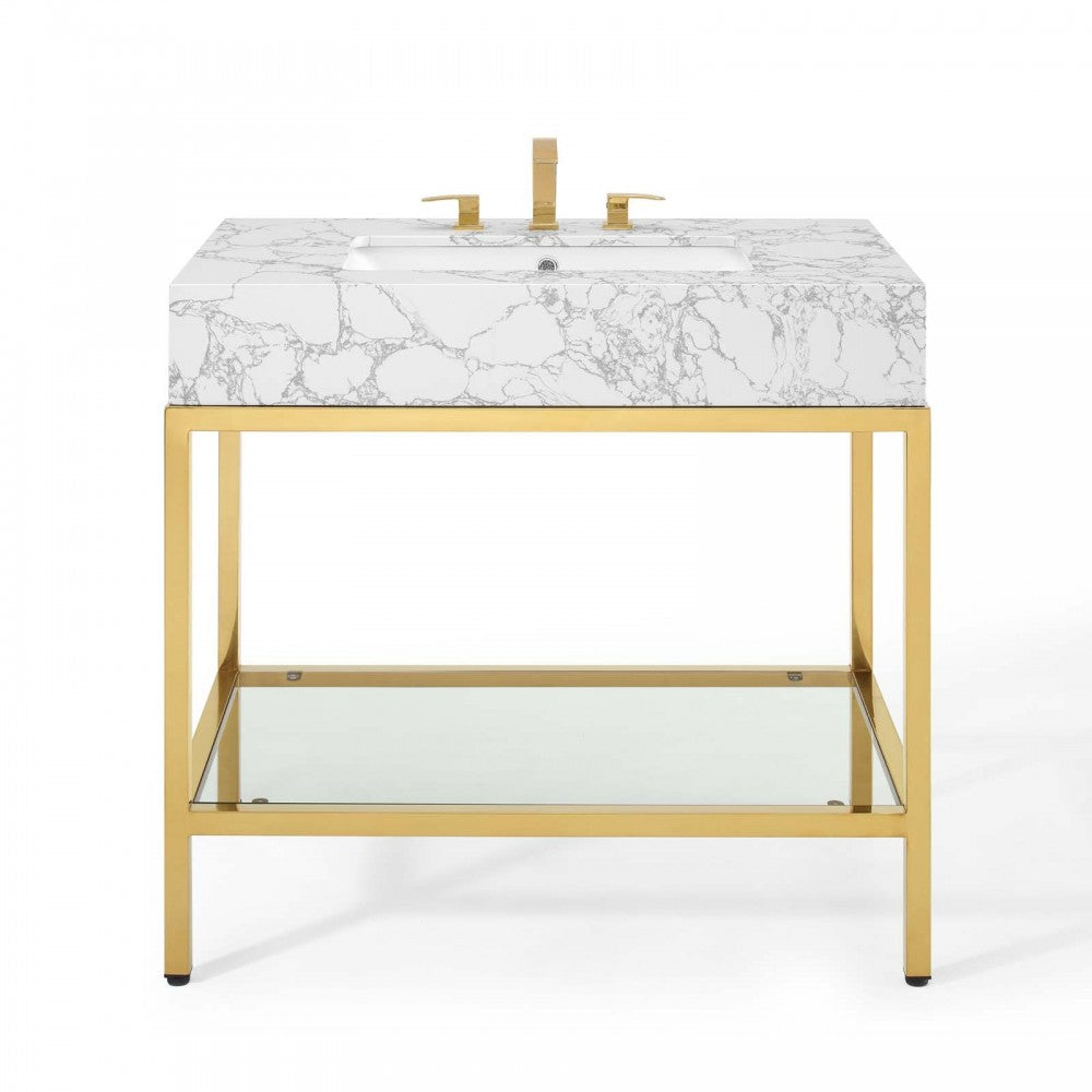 Kingsley 36" Gold Stainless Steel Bathroom Vanity