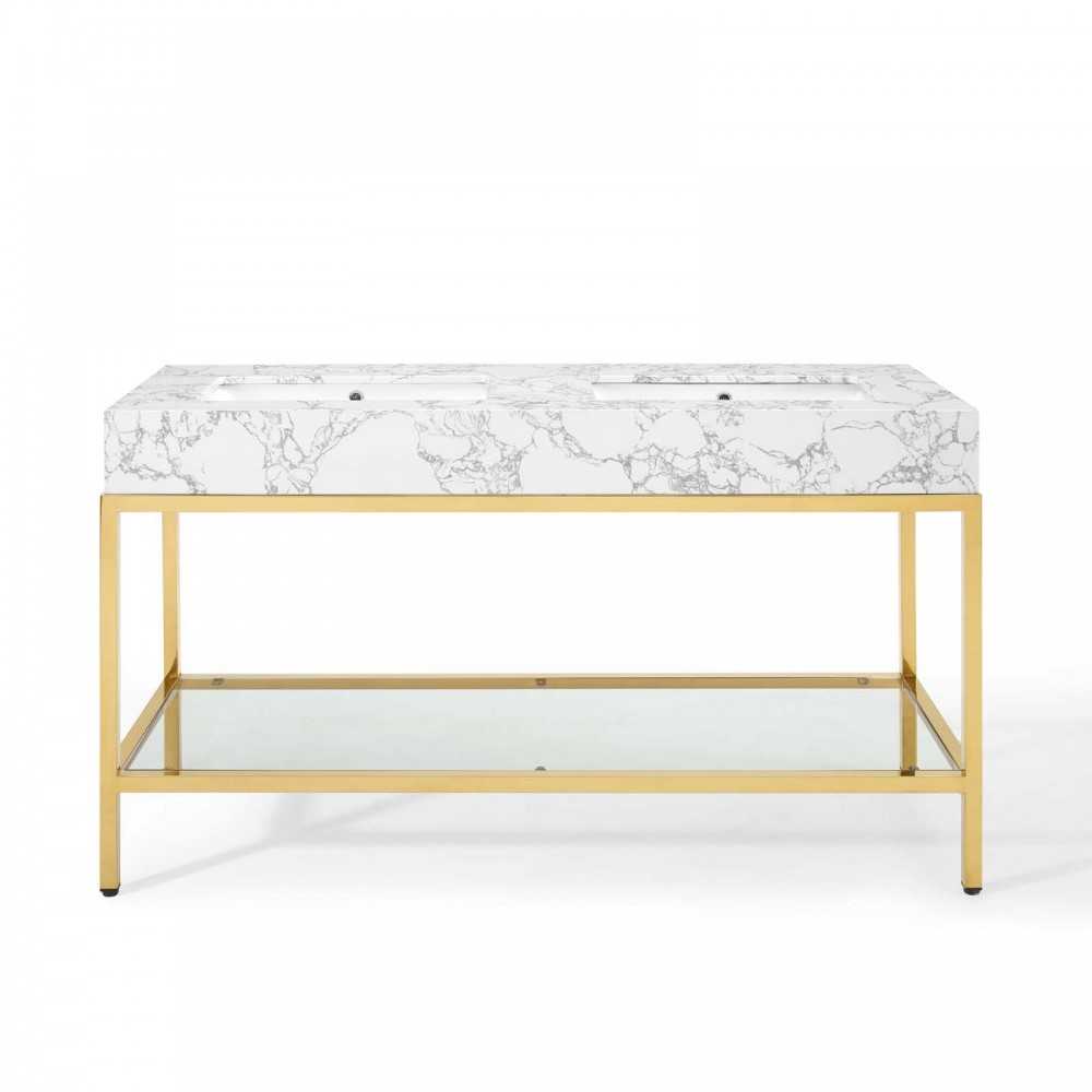 Kingsley 60" Gold Stainless Steel Bathroom Vanity
