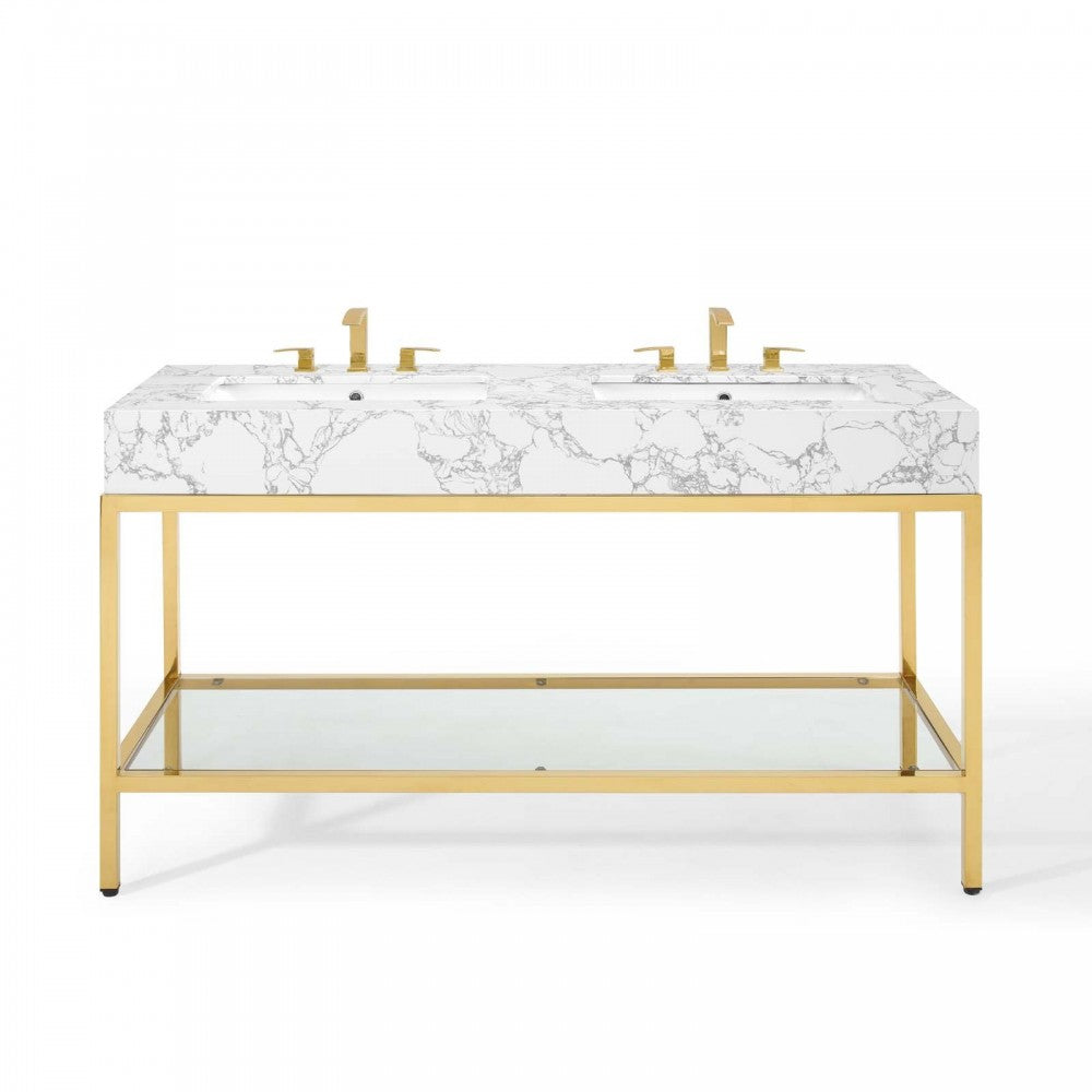 Kingsley 60" Gold Stainless Steel Bathroom Vanity