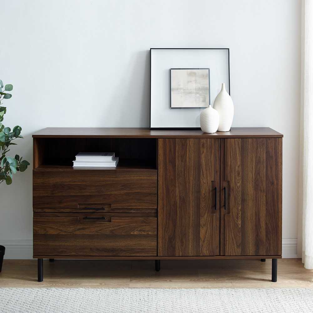 Kinley 56" Modern Detailed Door Frame Sideboard - Dark Walnut