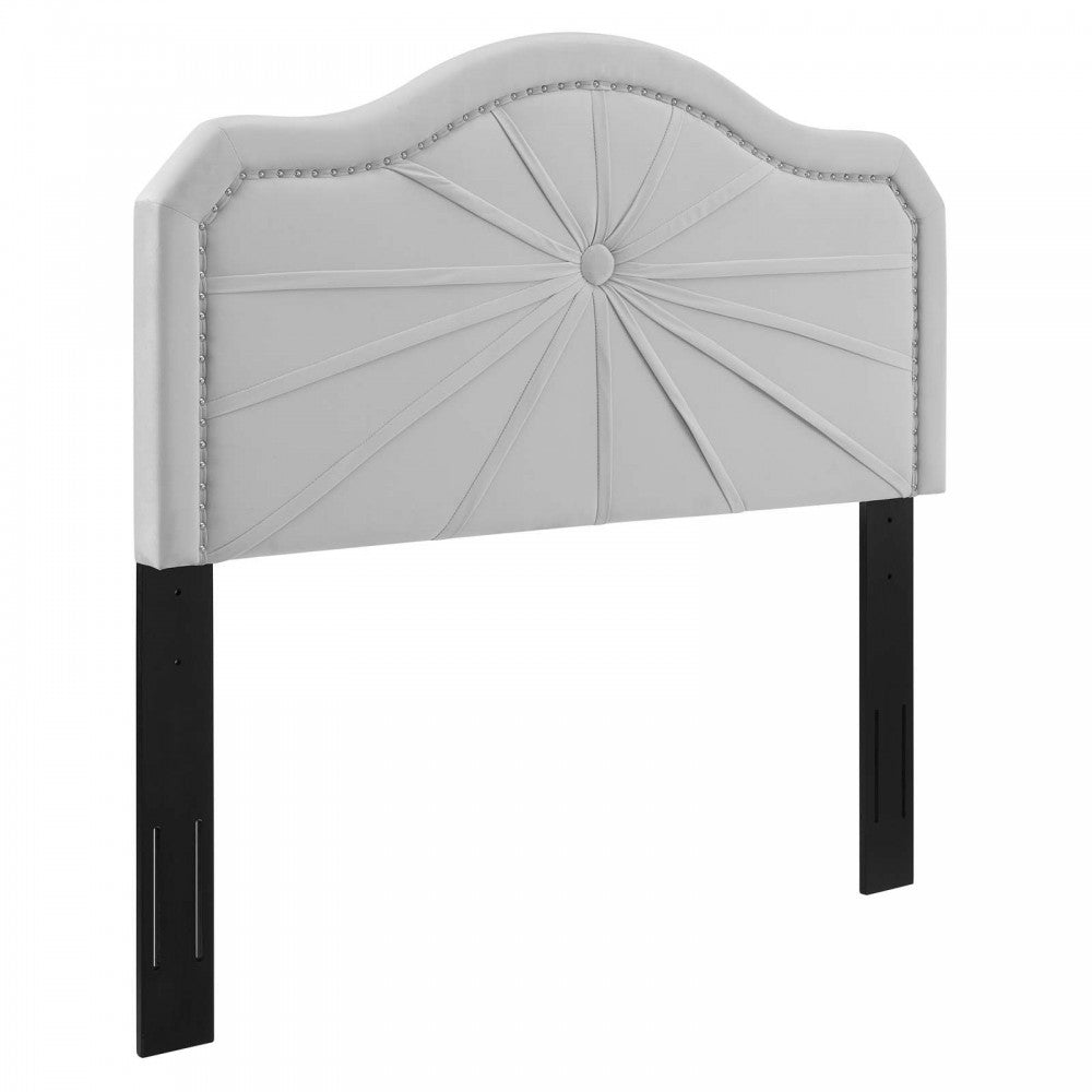 Kristin Pleated Performance Velvet Full/Queen Headboard, Light Gray