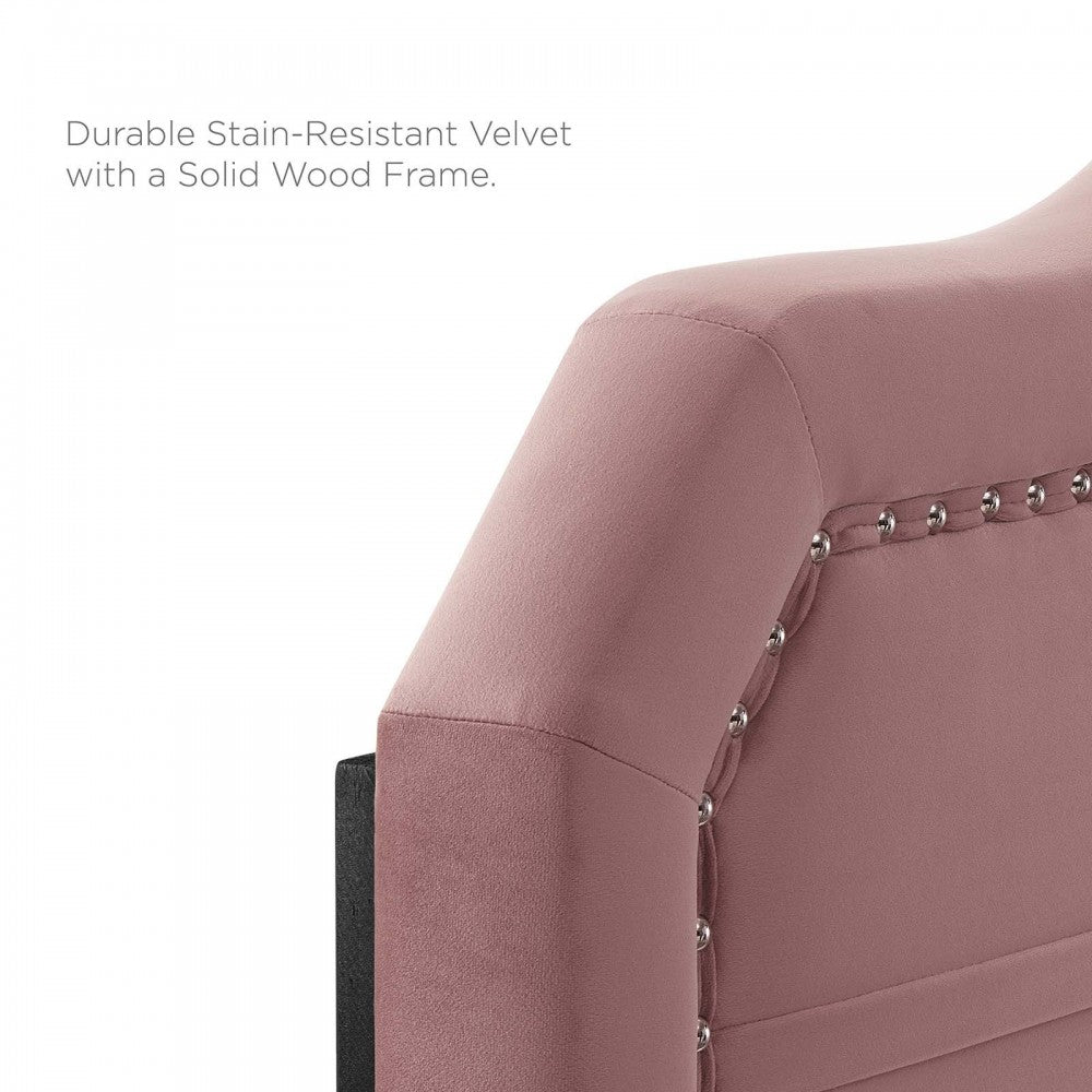 Kristin Pleated Performance Velvet Twin Headboard, Dusty Rose