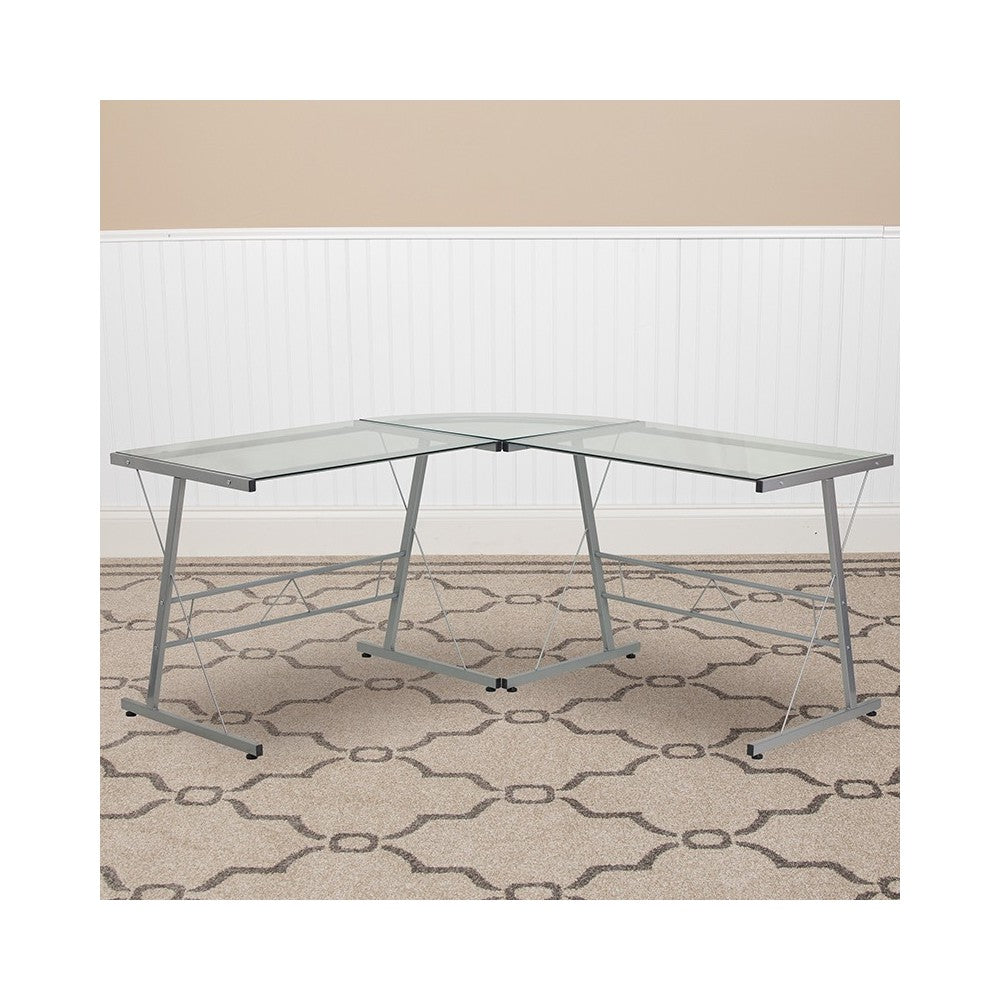 L-Shaped Desk 83.5" Computer Corner Desk, Gaming Corner Desk, Home Office Corner Desk, Gaming Desk, Easy to Assemble, Clear