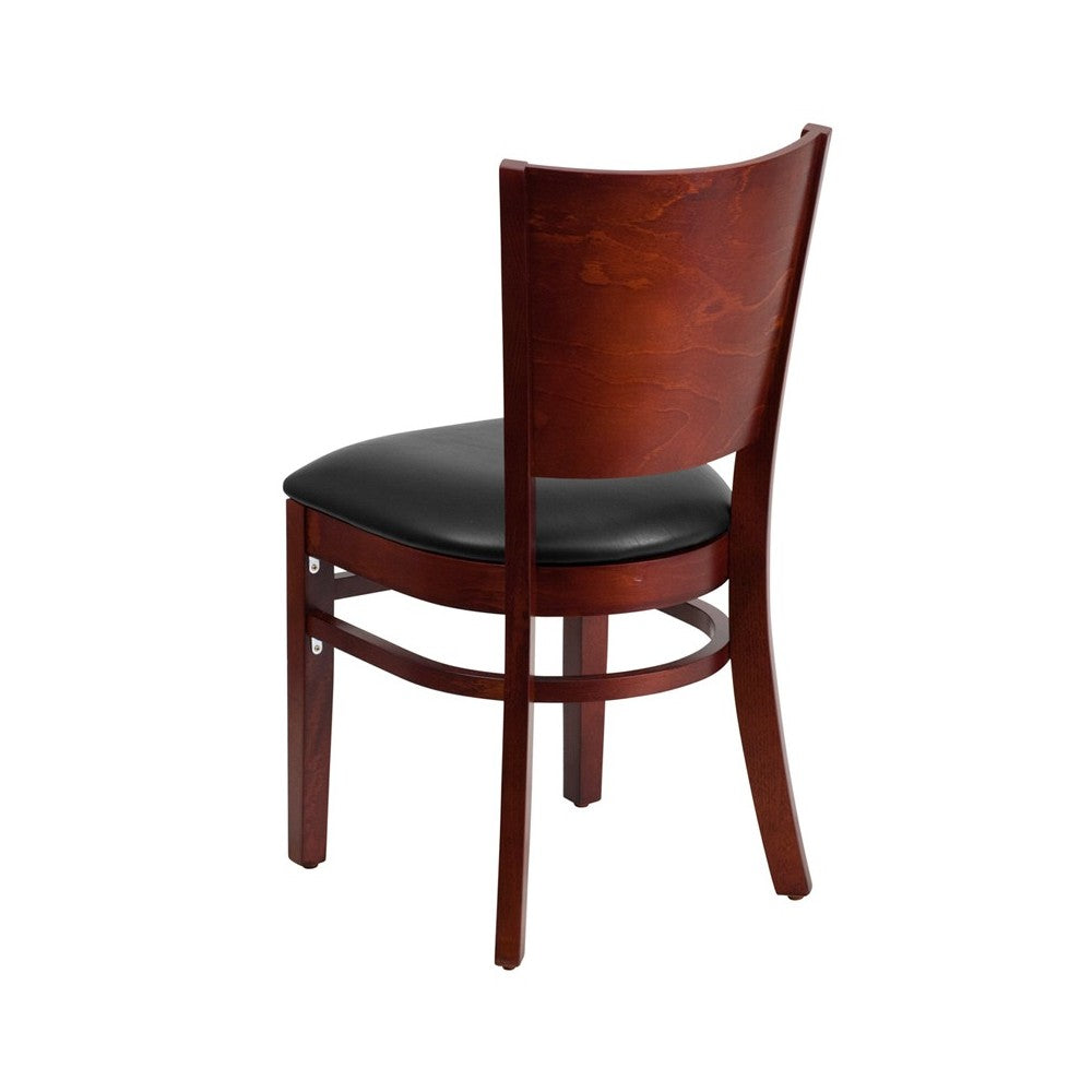 Lacey Series Solid Back Mahogany Wood Restaurant Chair - Black Vinyl Seat