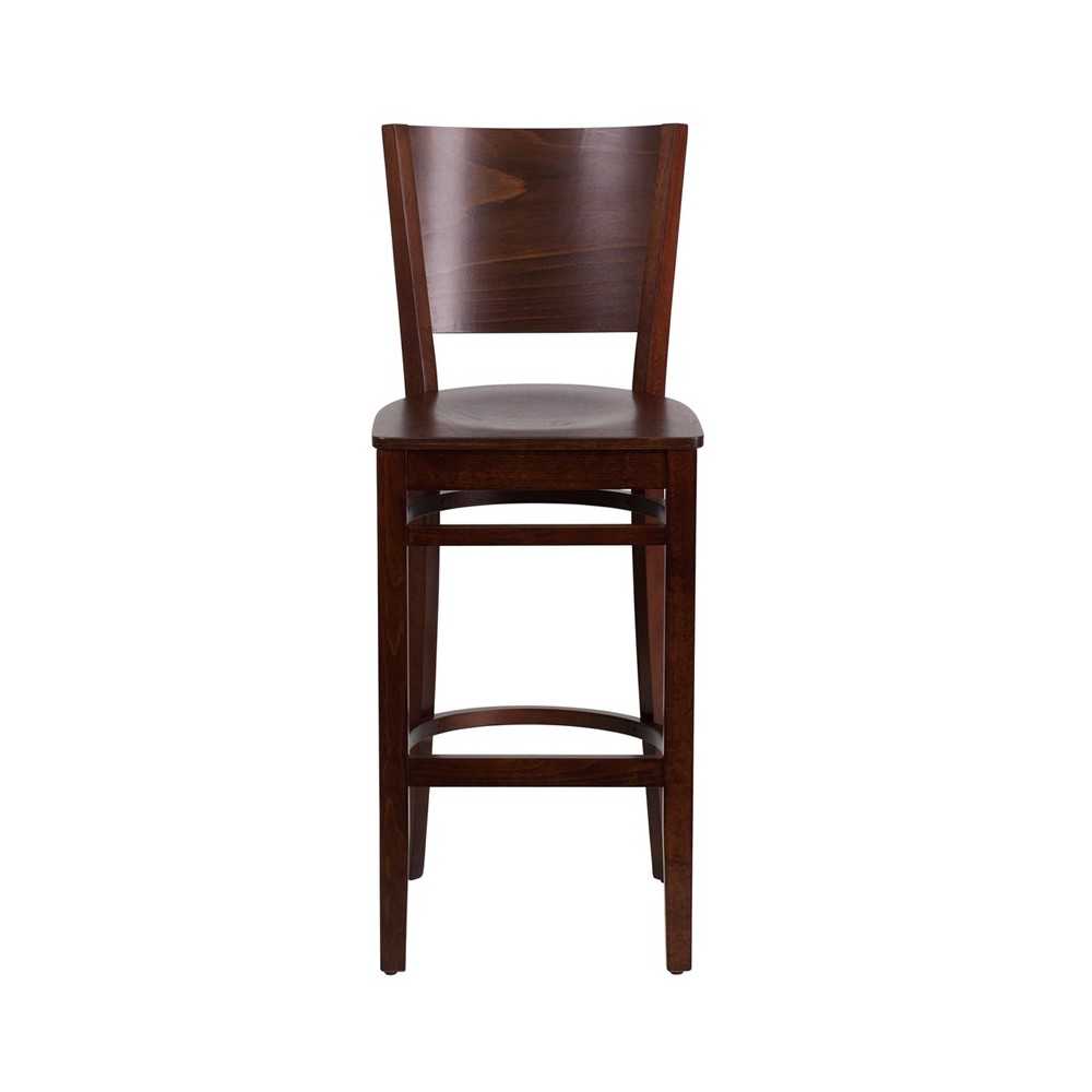 Lacey Series Solid Back Walnut Wood Restaurant Barstool