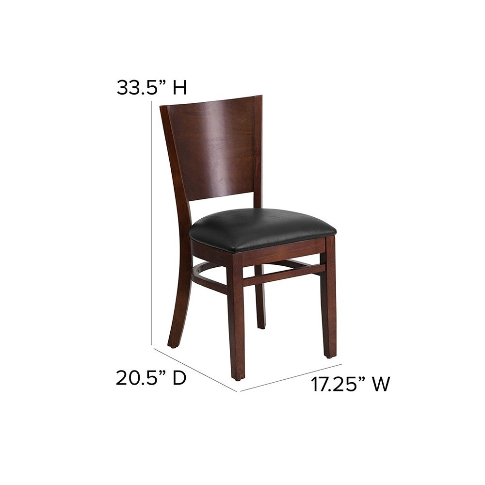 Lacey Series Solid Back Walnut Wood Restaurant Chair - Black Vinyl Seat