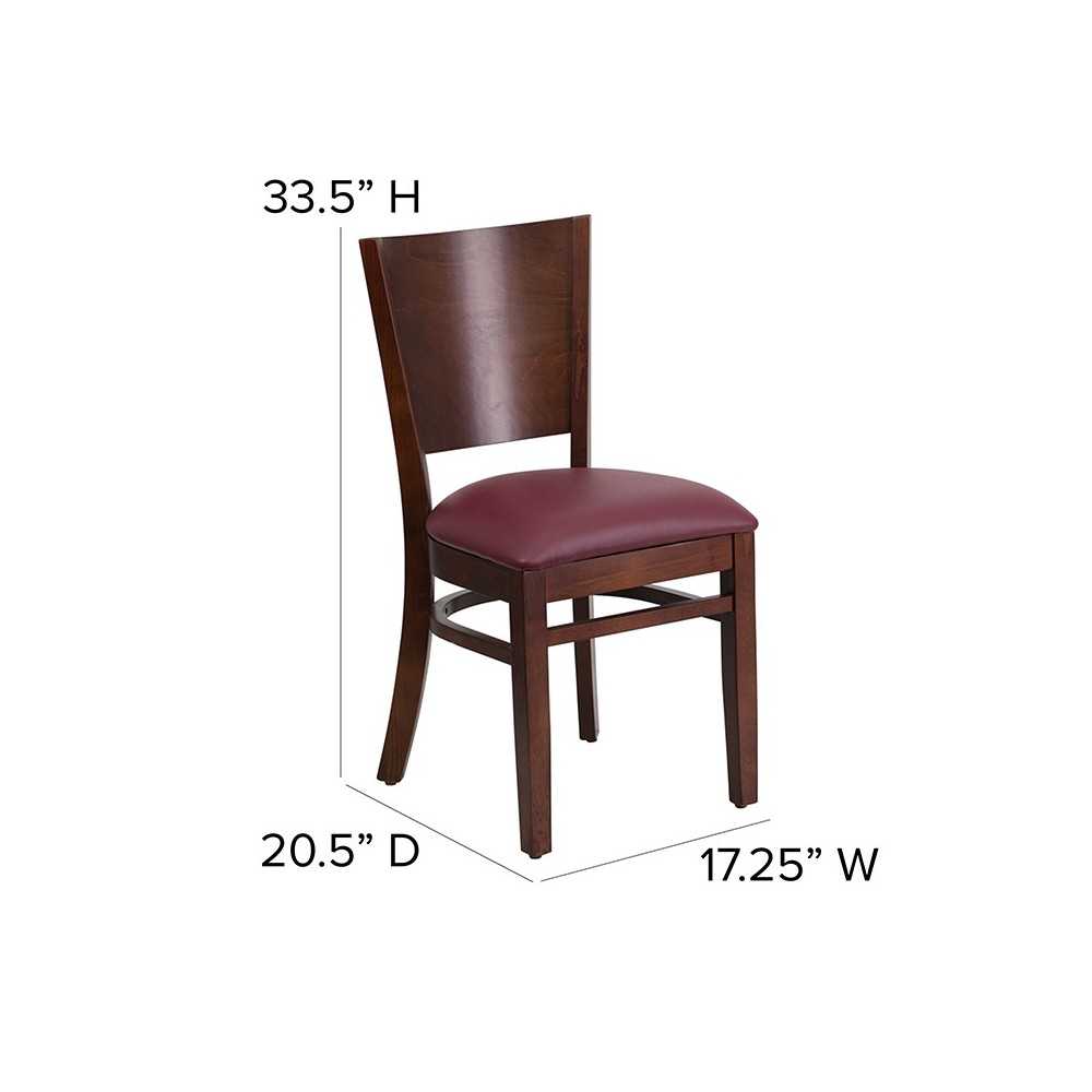 Lacey Series Solid Back Walnut Wood Restaurant Chair - Burgundy Vinyl Seat