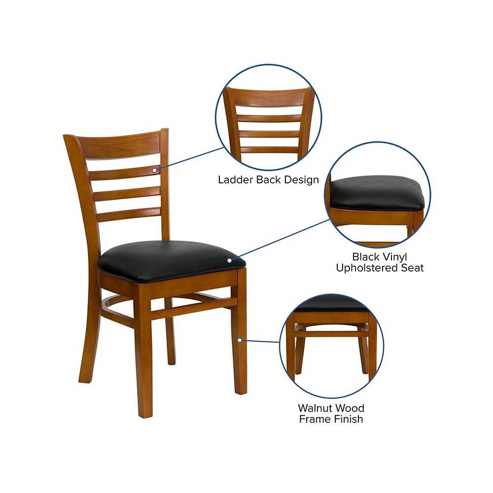 Ladder Back Cherry Wood Restaurant Chair - Black Vinyl Seat