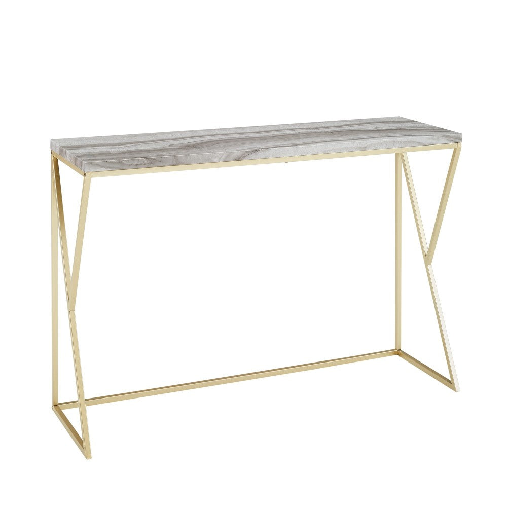 Lana 46" Geometric Side Faux Marble Entry Table - Gray Faux Vein Cut Marble/Gold