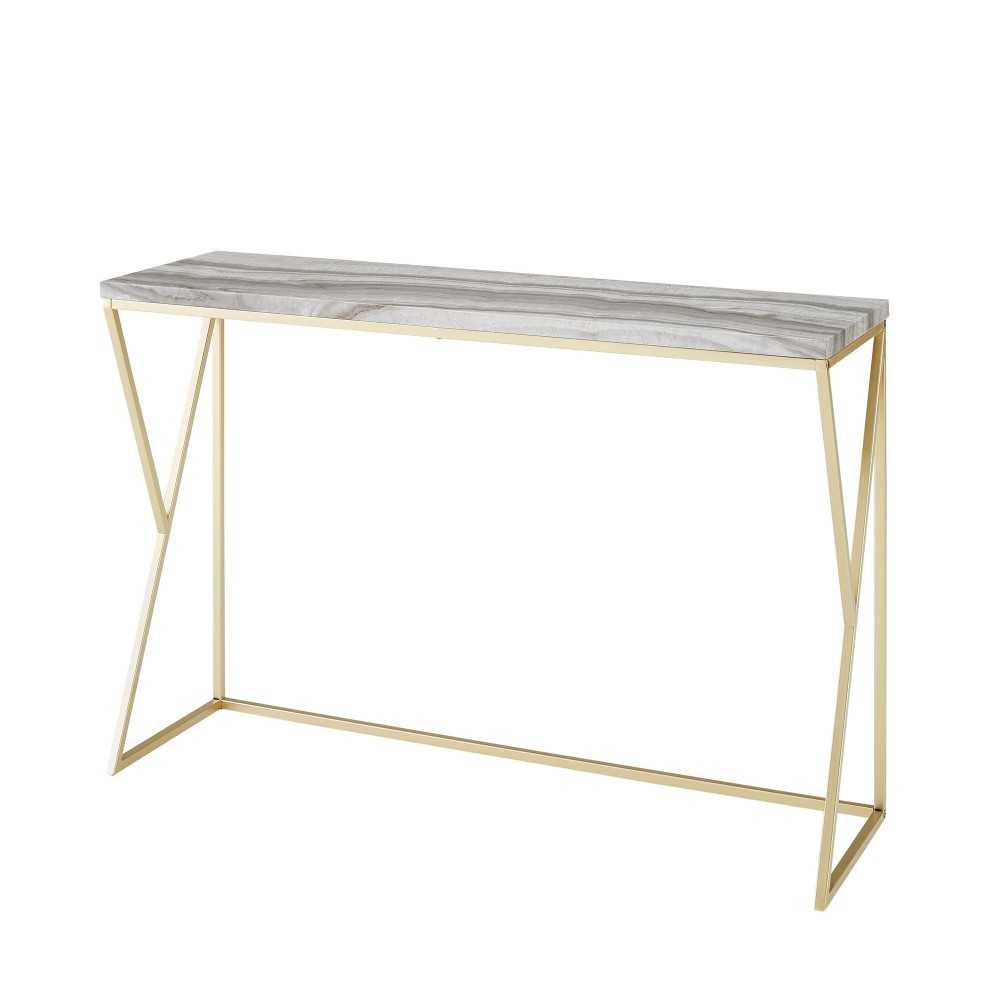 Lana 46" Geometric Side Faux Marble Entry Table - Gray Faux Vein Cut Marble/Gold