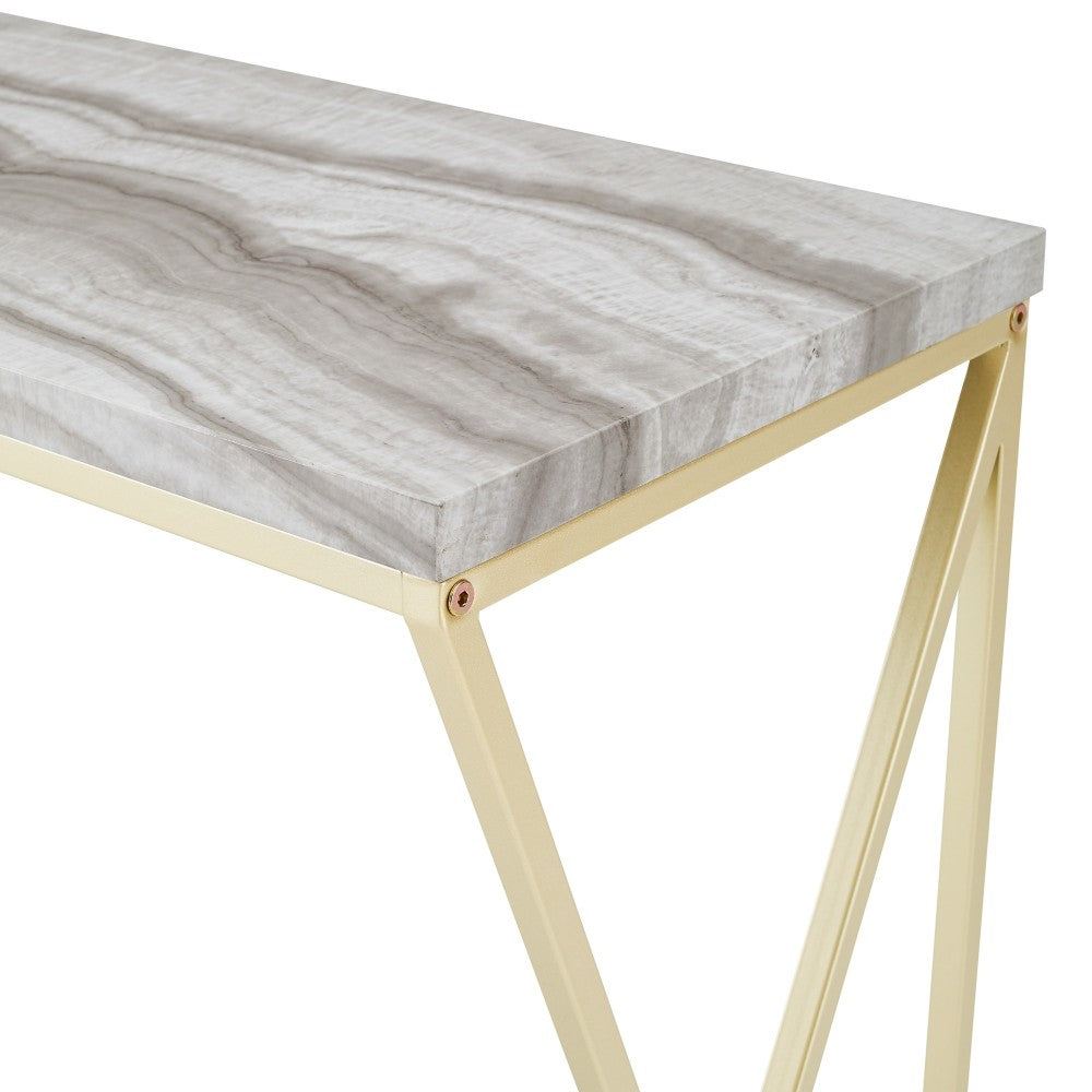 Lana 46" Geometric Side Faux Marble Entry Table - Gray Faux Vein Cut Marble/Gold