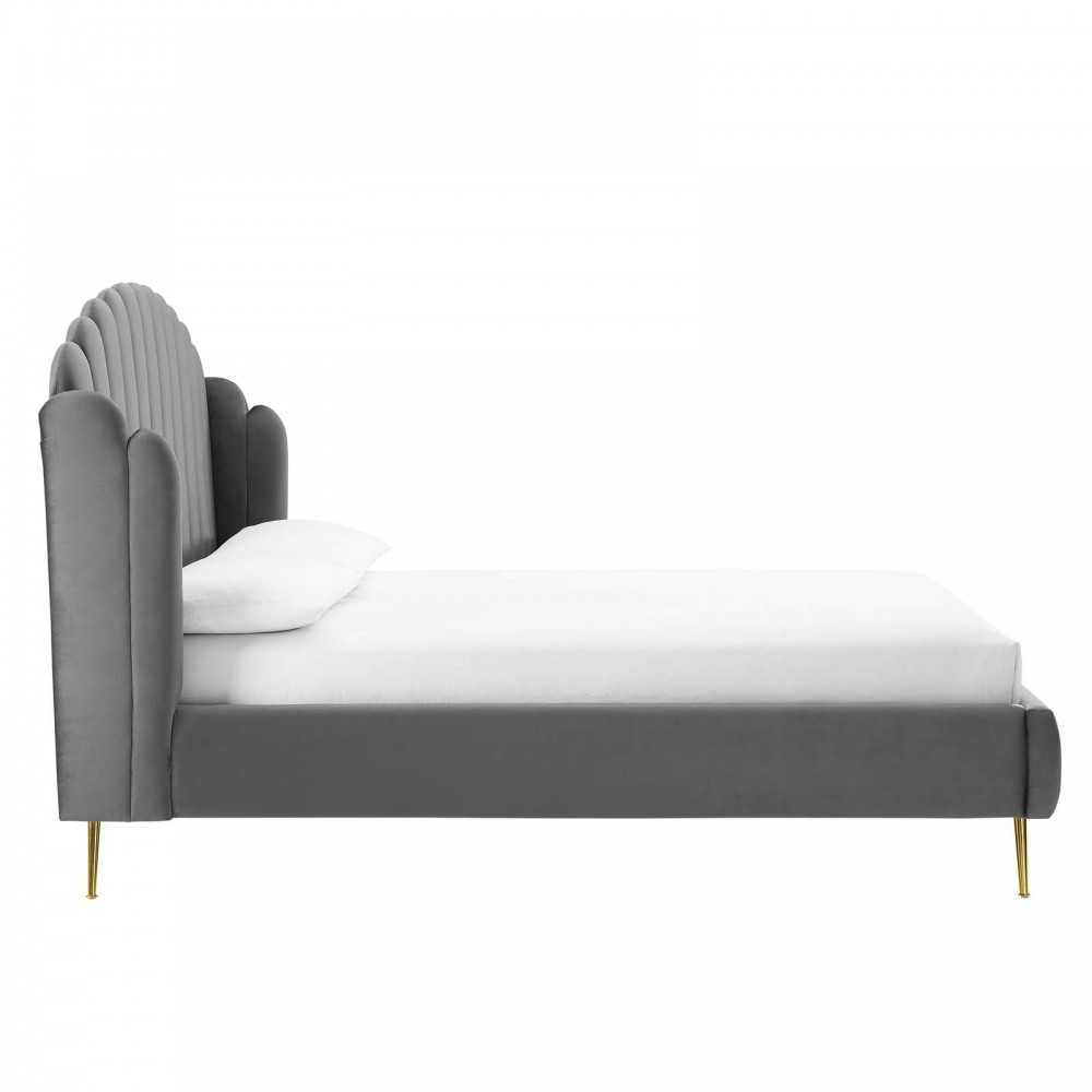 Lana Queen Performance Velvet Wingback Platform Bed, Gray