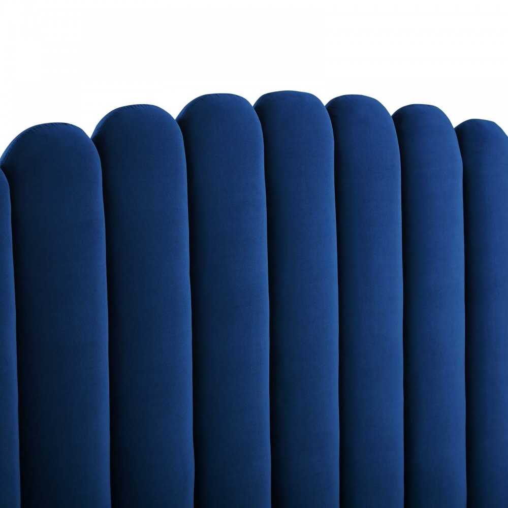 Lana Queen Performance Velvet Wingback Platform Bed, Navy