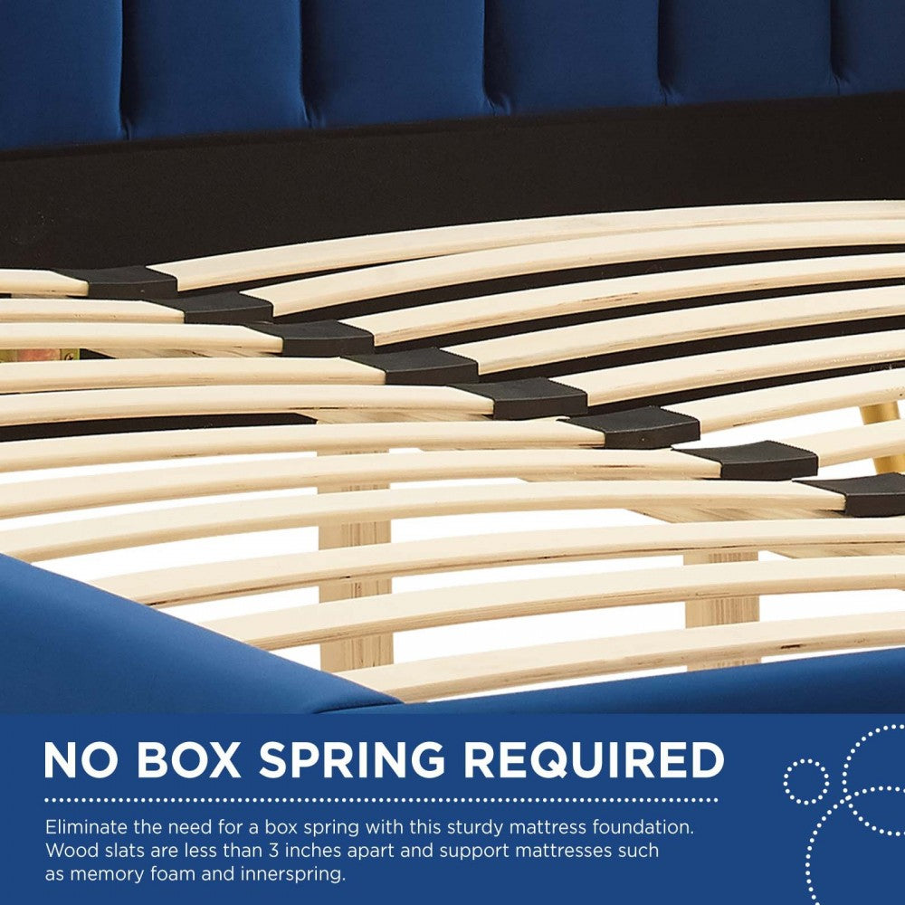 Lana Queen Performance Velvet Wingback Platform Bed, Navy