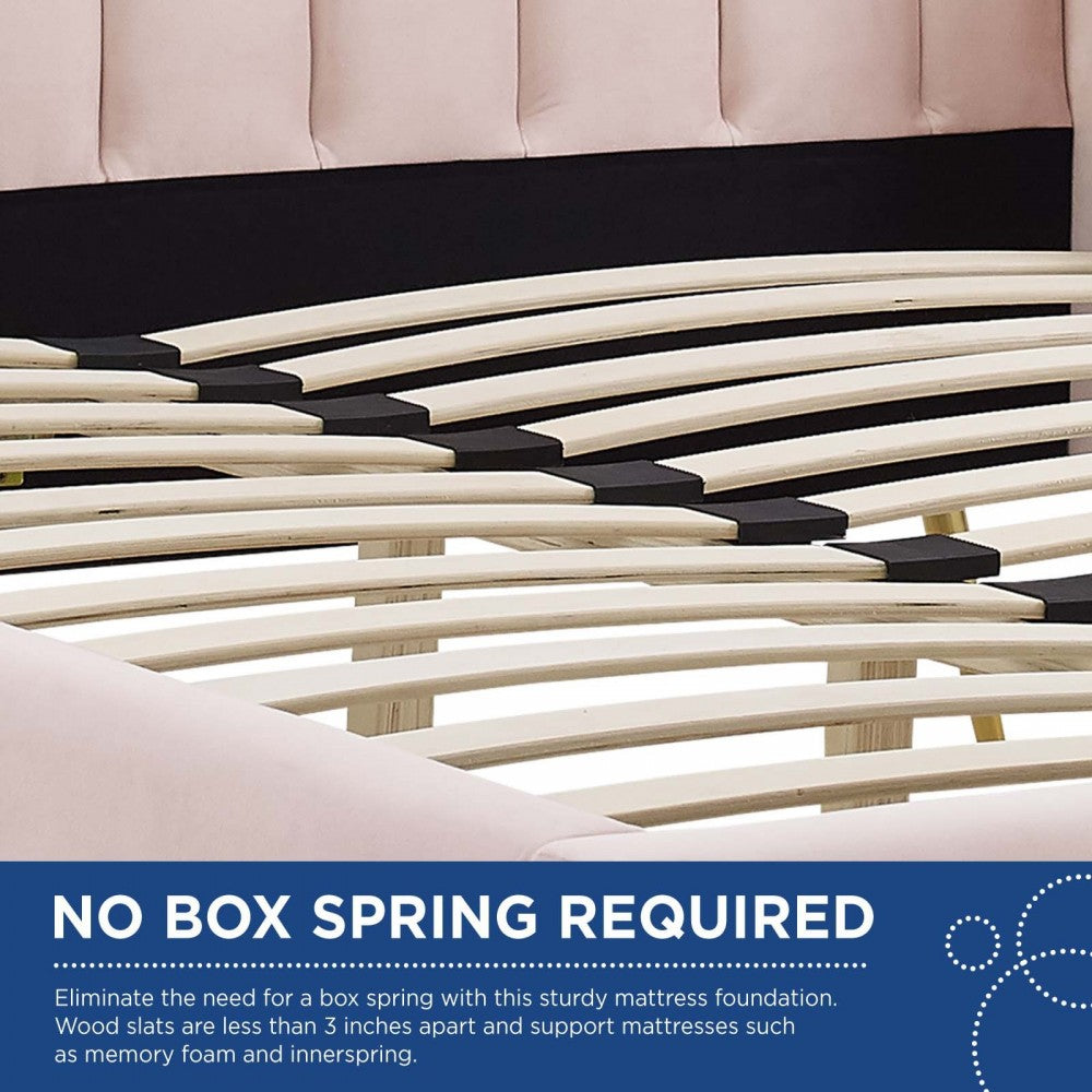 Lana Queen Performance Velvet Wingback Platform Bed, Pink