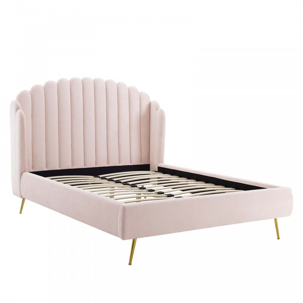 Lana Queen Performance Velvet Wingback Platform Bed, Pink