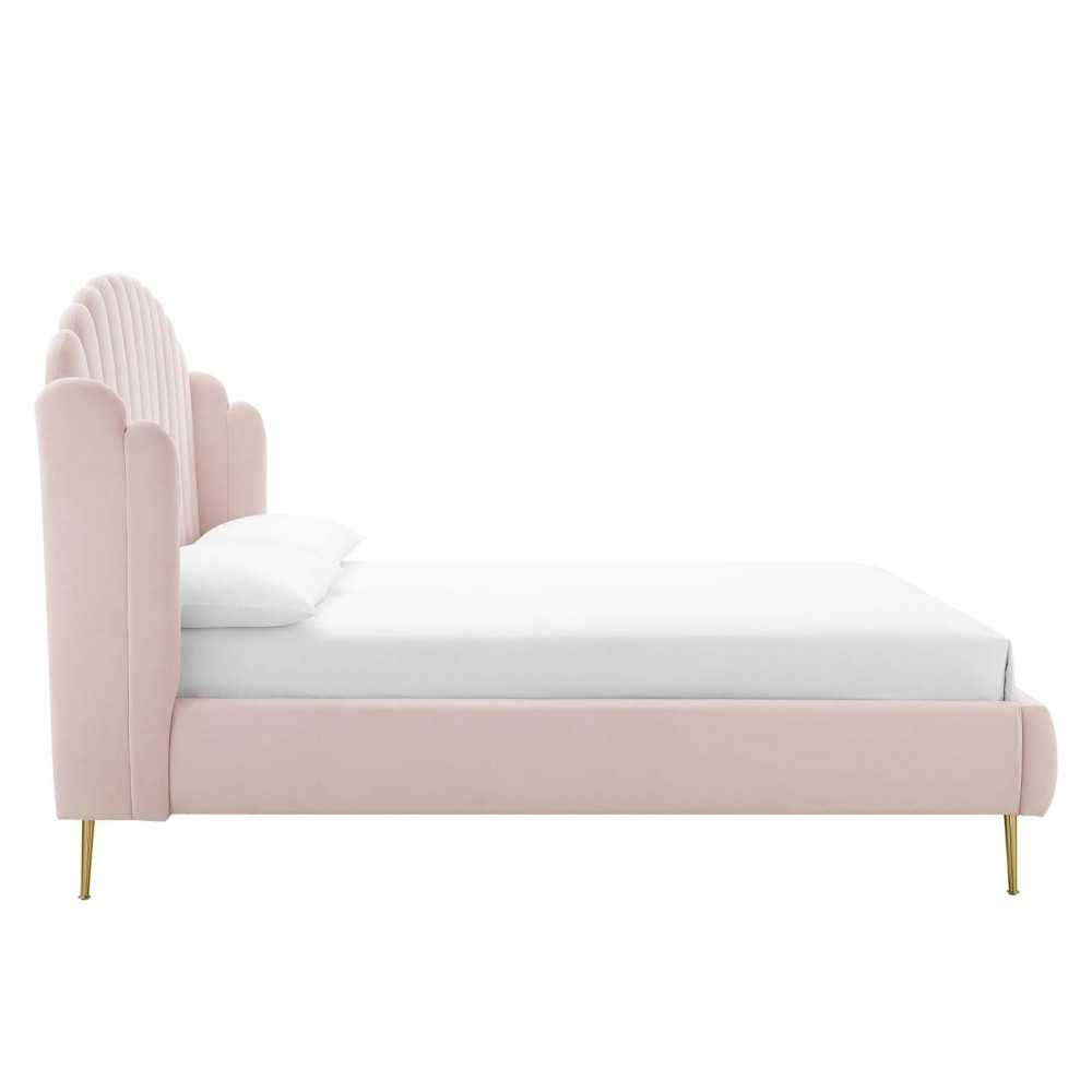 Lana Queen Performance Velvet Wingback Platform Bed, Pink