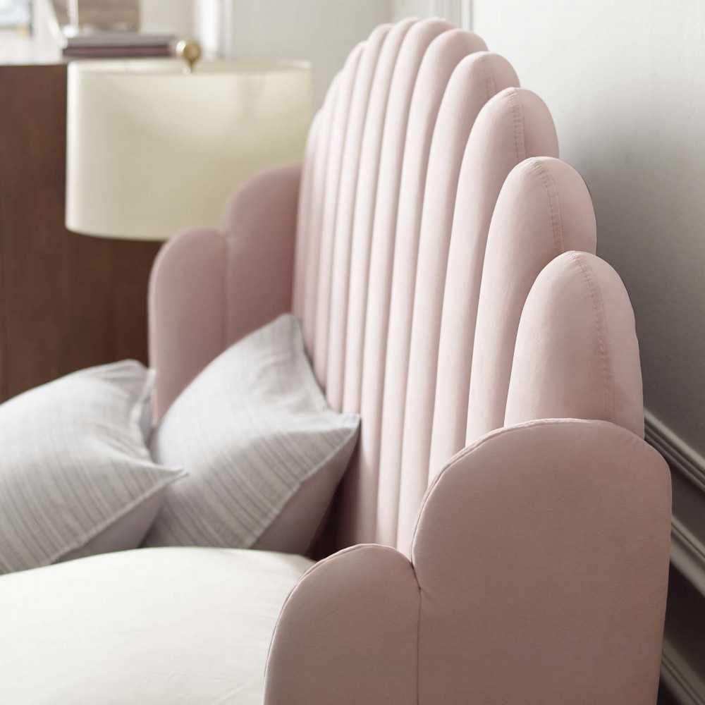Lana Queen Performance Velvet Wingback Platform Bed, Pink