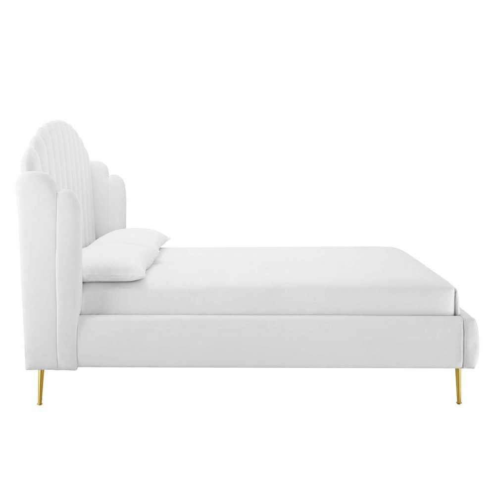 Lana Queen Performance Velvet Wingback Platform Bed, White