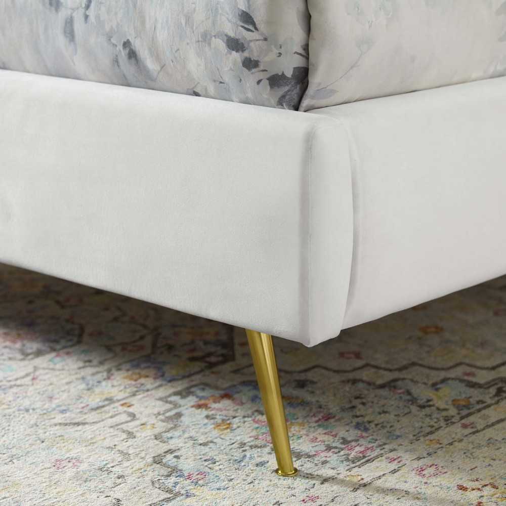 Lana Queen Performance Velvet Wingback Platform Bed, White