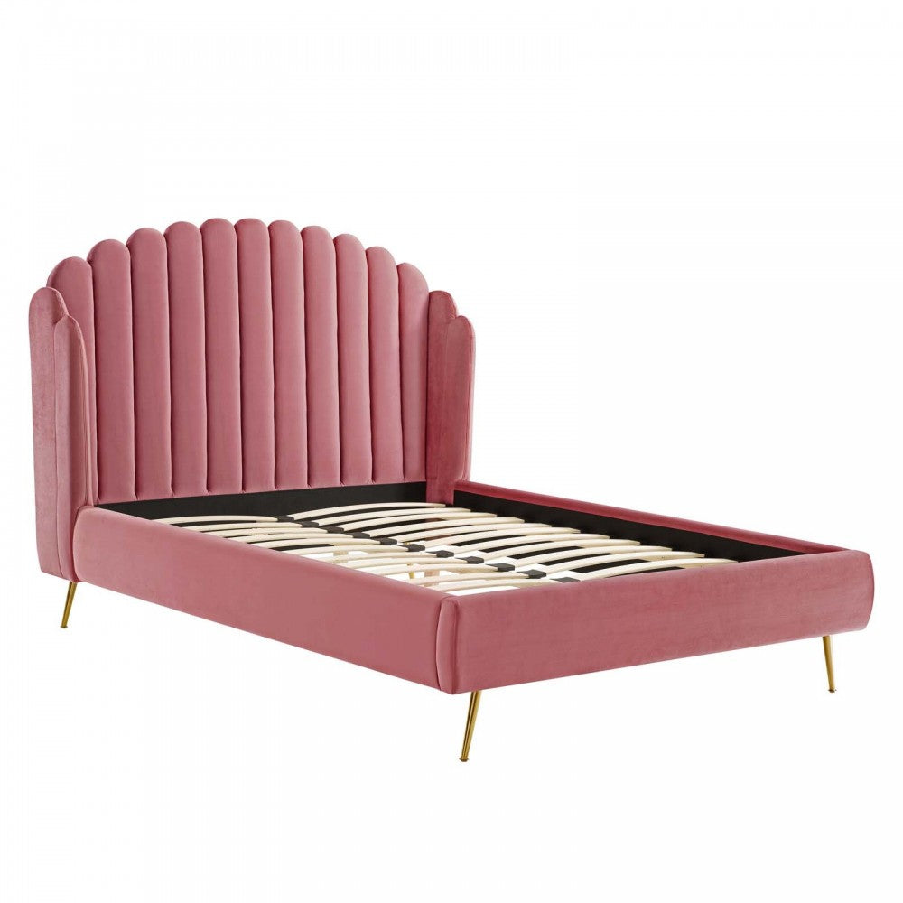 Lana Queen Performance Velvet Wingback Platform Bed, Dusty Rose