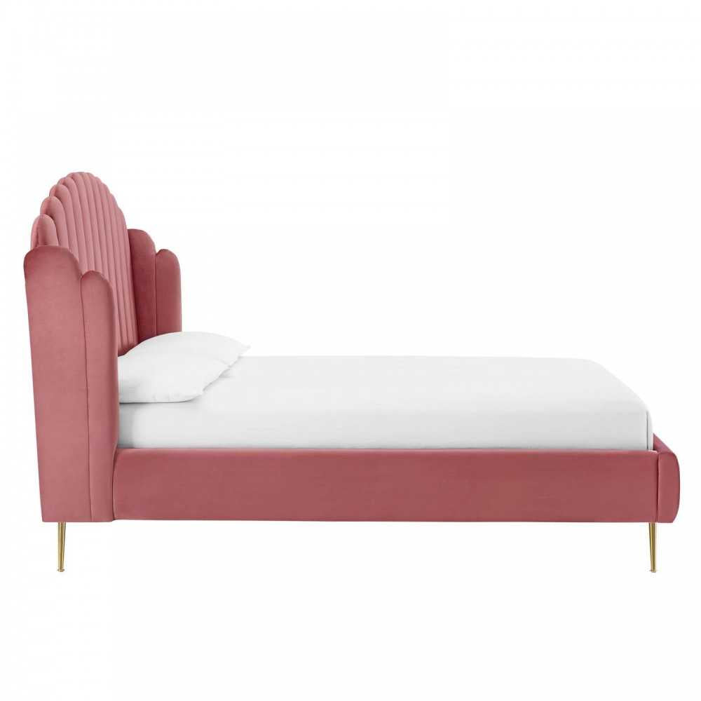Lana Queen Performance Velvet Wingback Platform Bed, Dusty Rose