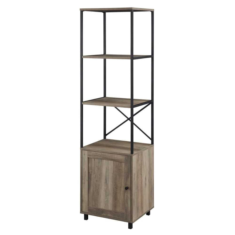 Landry 64" 1 Door Metal and Wood Media Tower - Gray Wash