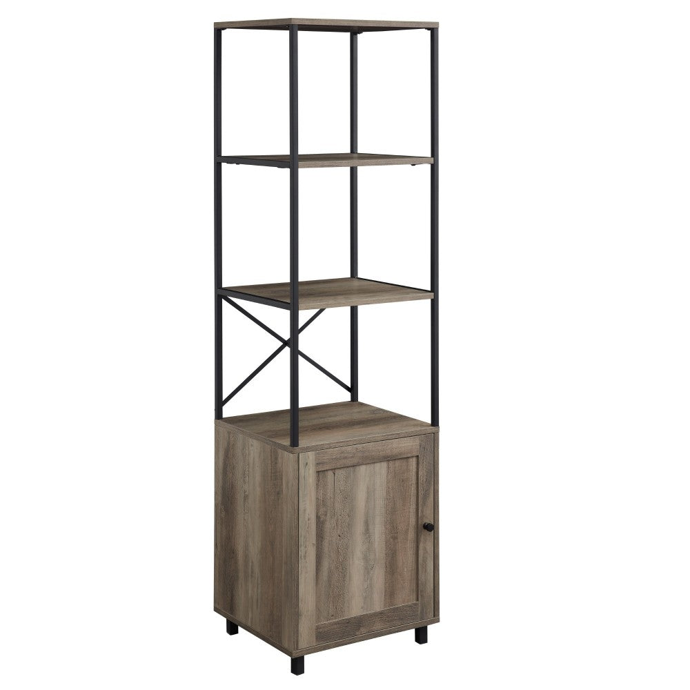 Landry 64" 1 Door Metal and Wood Media Tower - Gray Wash