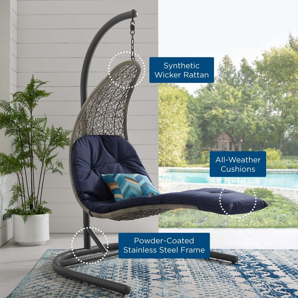 Landscape Hanging Chaise Lounge Outdoor Patio Swing Chair, Gray
