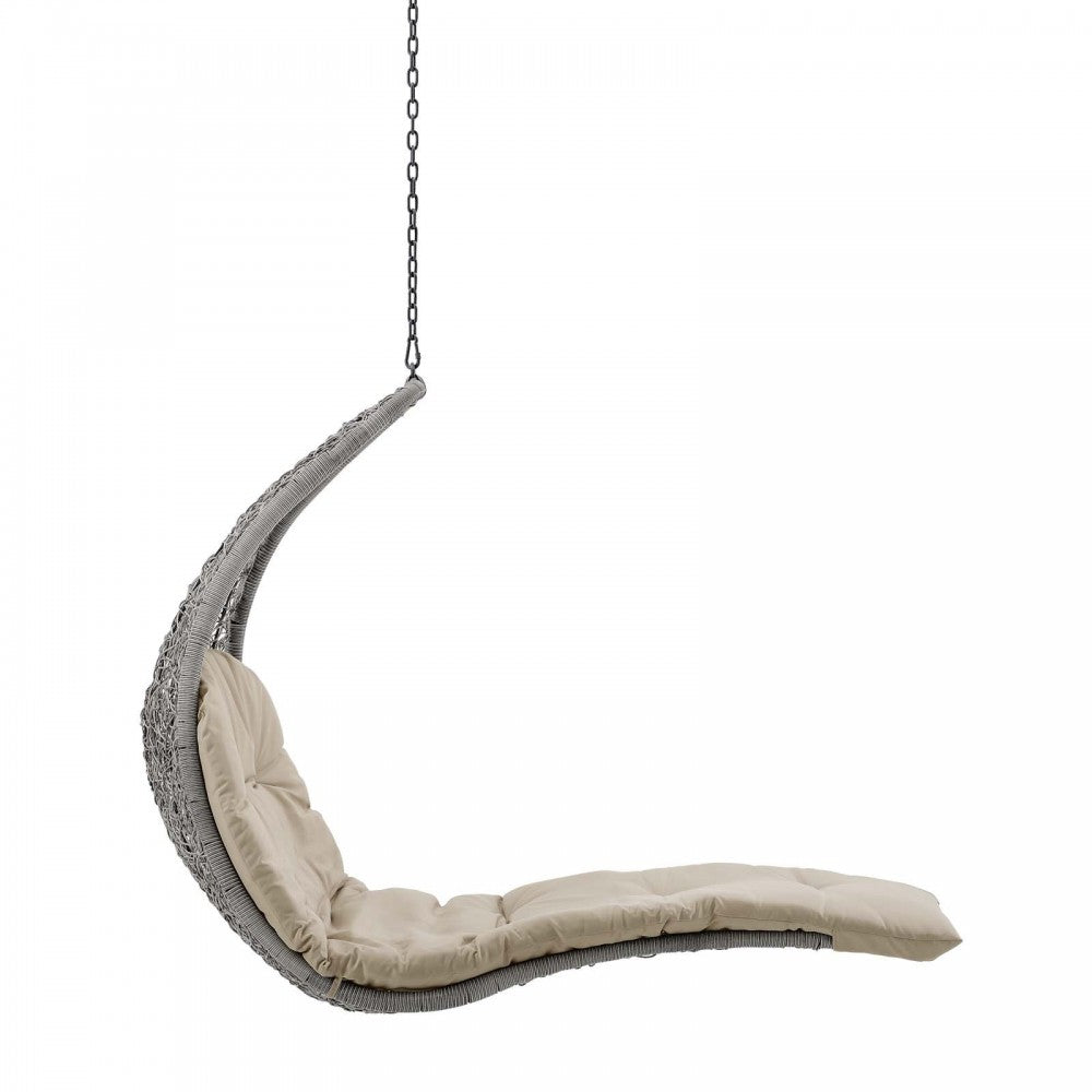 Landscape Outdoor Patio Hanging Chaise Lounge Outdoor Patio Swing Chair, Light Gray Beige